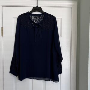 City Chic Navy Lace Detail Blouse